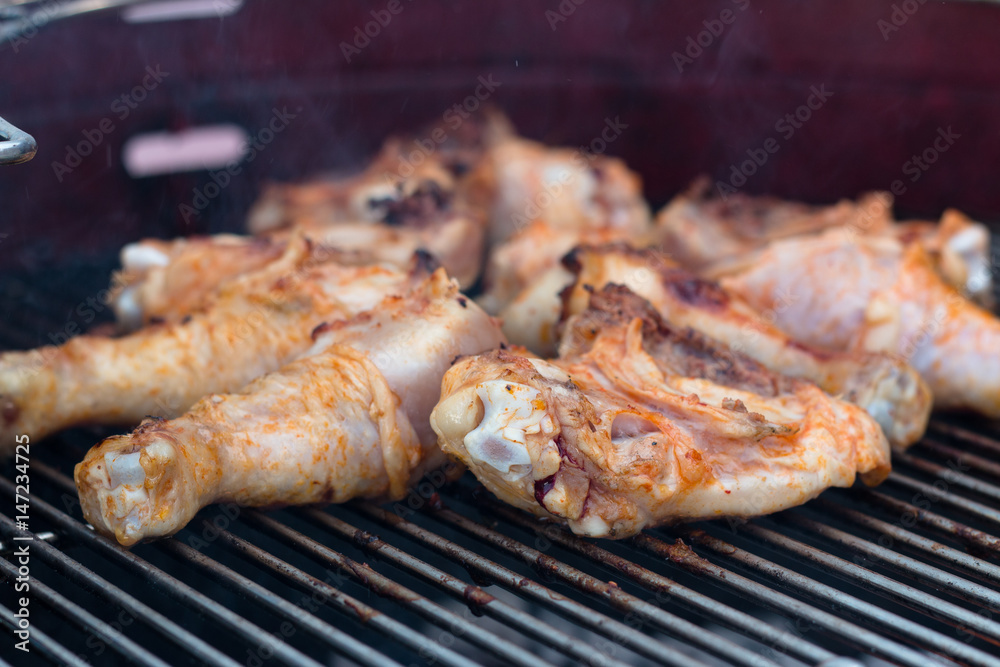 Close up of marinated chicken barbecue 