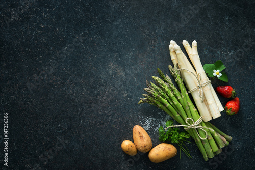 Fresh green and white asparagus