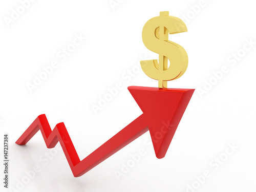 Dollar Financial Success Bar Chart Graph Growing Up. 3d Render Illustration