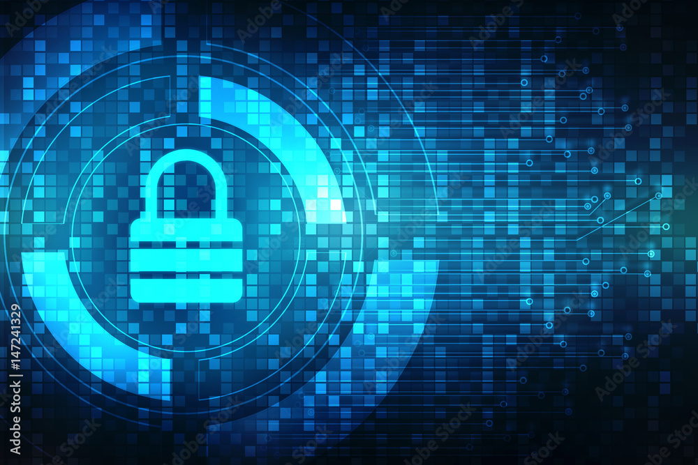 Security concept: Lock on digital screen, contrast, 3d render Security concept: Lock on digital screen, contrast, 3d render