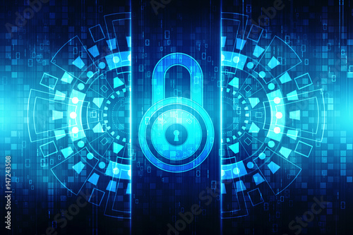 Security concept  Lock on digital screen  contrast  3d render