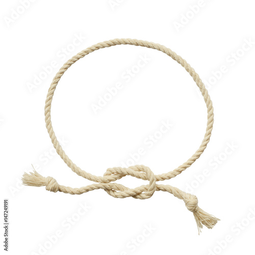 Beige cotton rope round frame and a knot