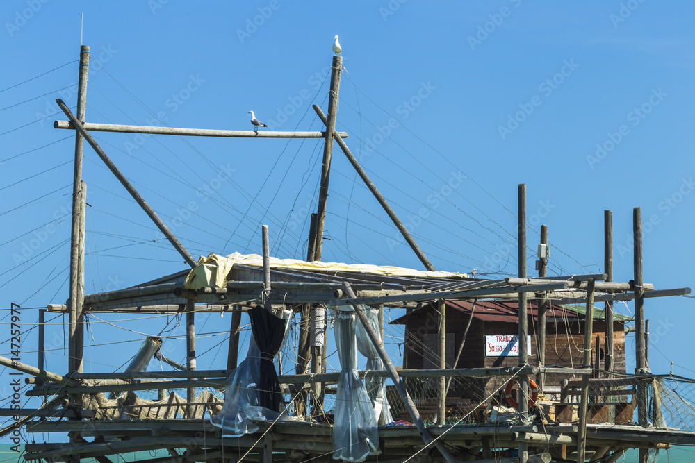 Fishing platform known as trabucco in San Vito Chietino, Abruzzo, Italy