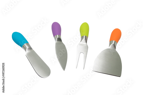 Set of cheese knives isolated on white background., This has clipping path.