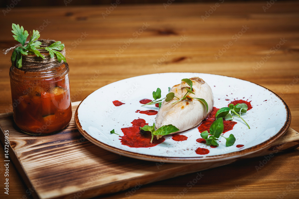 Roast chicken fillet and tomato sauce