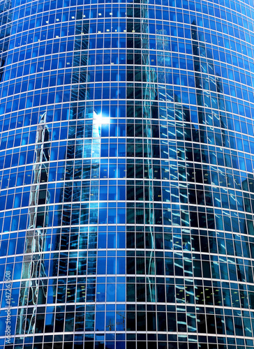 Photo of a modern bright tower of a skyscraper