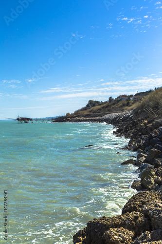 Fishing platform known as trabucco in San Vito Chietino, Abruzzo, Italy