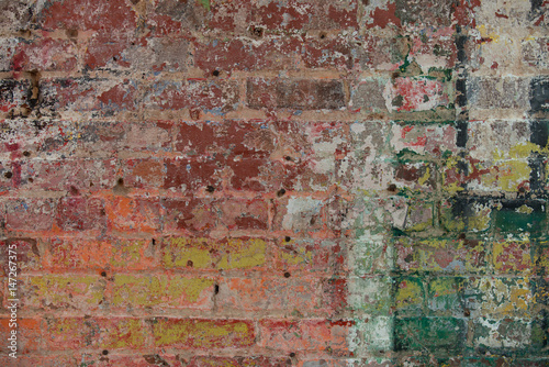 Vandalized painted brick wall background overlay