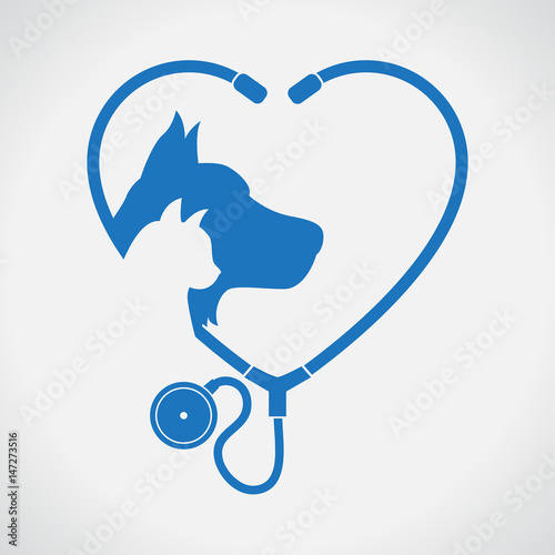 Fototapeta Naklejka Na Ścianę i Meble -  Cat and Dog. Blue Heart. Veterinary symbol