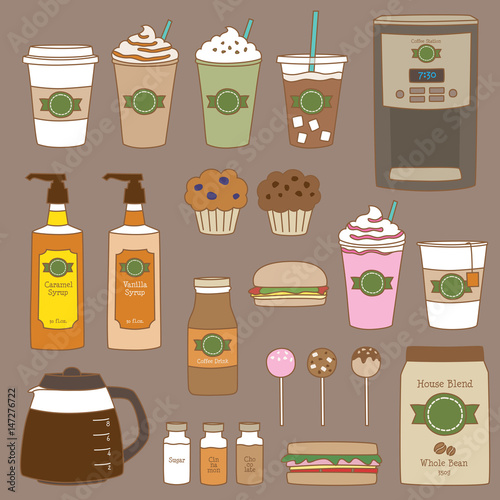 Vector illustration of coffee shop and bakery graphics.