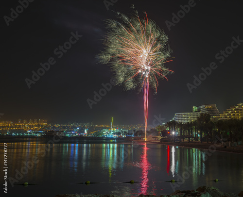 Independence day in Israel. Festive fireworks in Eilat - number one tourist r...