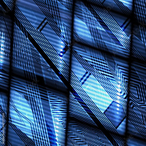 Abstract technological background of squares and lines. Blue, white and black futuristic 3d background