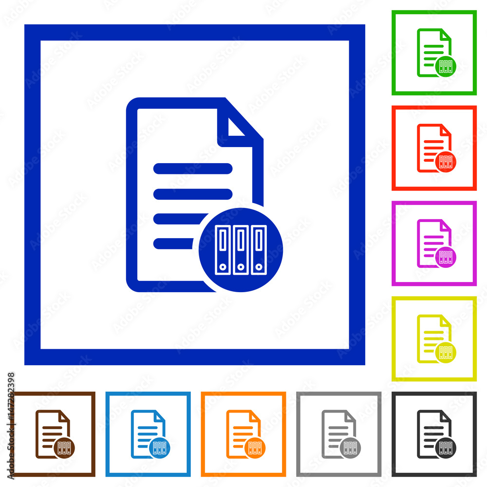 Archive document flat framed icons Archive document flat framed icons
