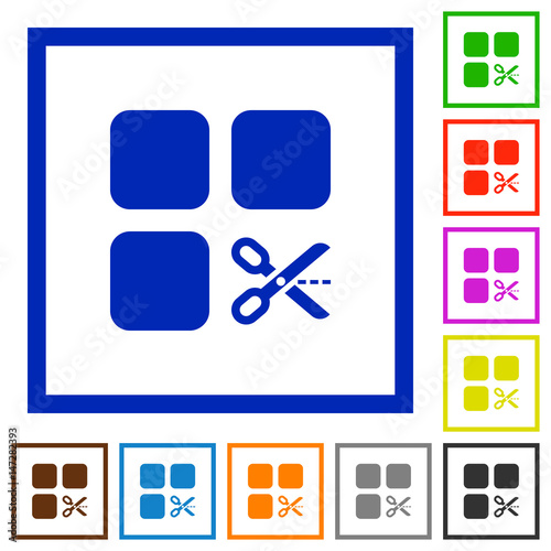 Cut component flat framed icons