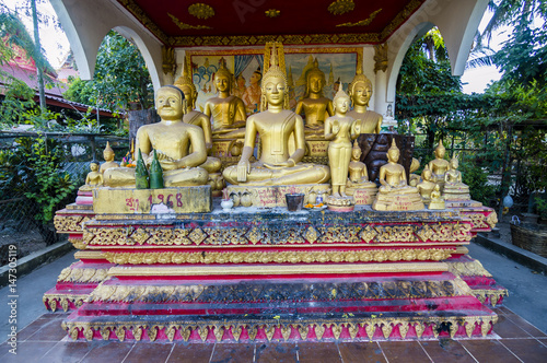 Gold Buddha statues in That Luang temple in the centre of Vientiane, Laos