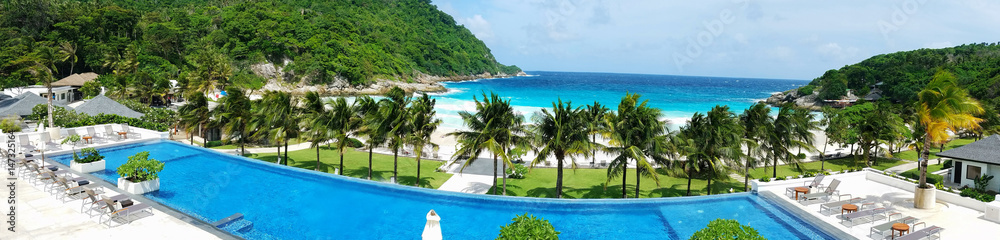 Tropical beach and swimming pool panoramic background in Koh Racha Tropical beach and swimming pool panoramic background in Koh Racha
