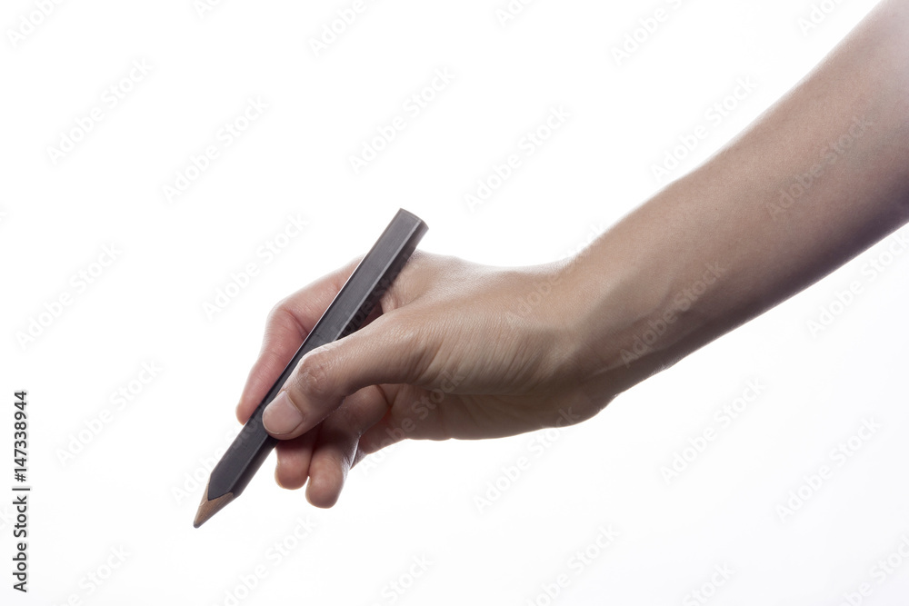 woman hand hold a pencil isolated white. woman hand hold a pencil isolated white.