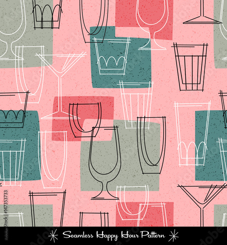 retro seamless pattern of various outlined cocktail glasses. vector illustration.