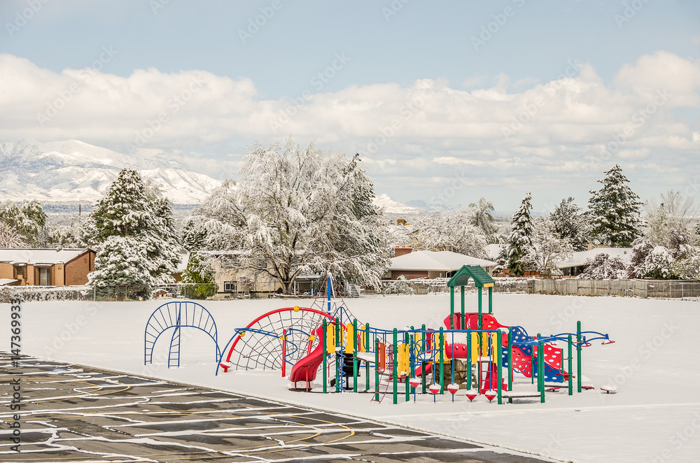 Naklejka premium Playground Equipment with Snow