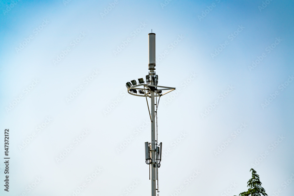 communication tower pole, mobile, internet 4G, wifi with blue sky background communication tower pole, mobile, internet 4G, wifi with blue sky background