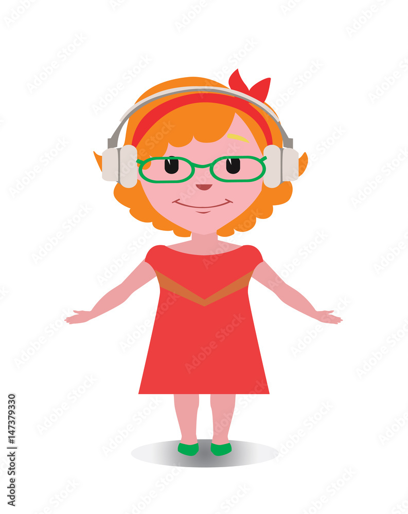 Happy, Smiling and Laughing Avatar of Cartoon Character in Flat Vector - Use as Emoji, Mascot or Emoticon Adult Female with Headphones Illustration Isolated on White Background