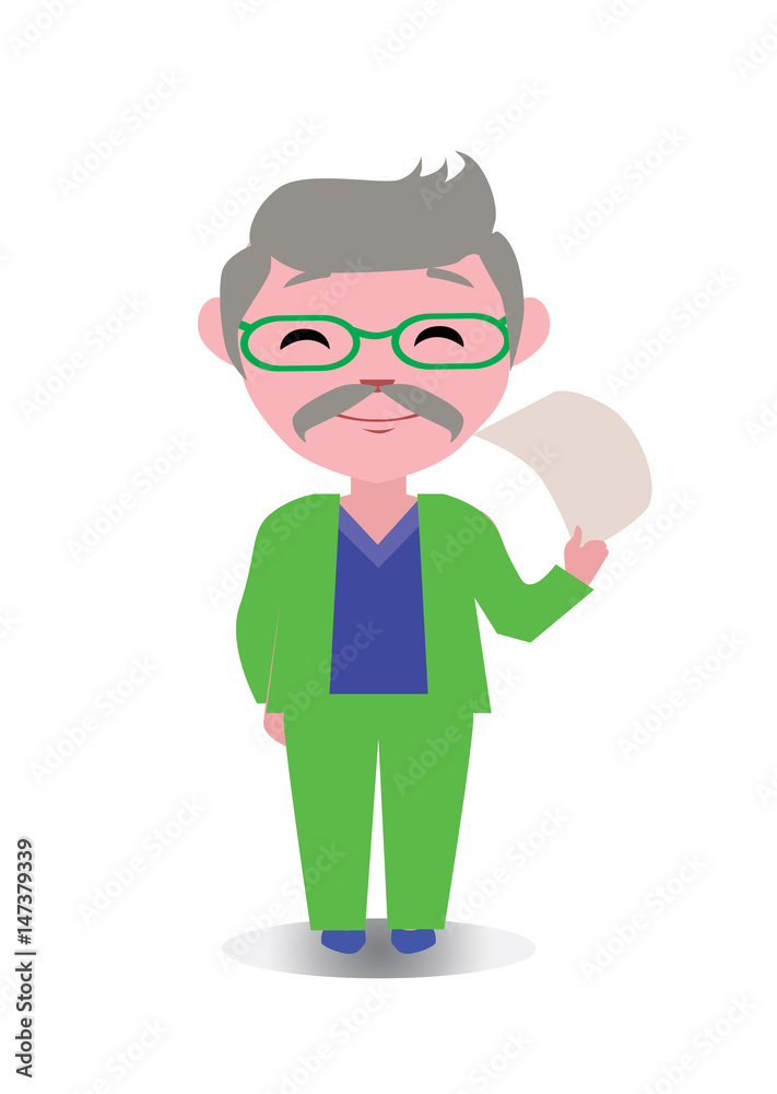 Happy, Smiling and Laughing Avatar of Cartoon Character in Flat Vector - Use as Emoji, Mascot or Emoticon Middle-Aged Male Holding Blank Note Illustration Isolated on White Background
