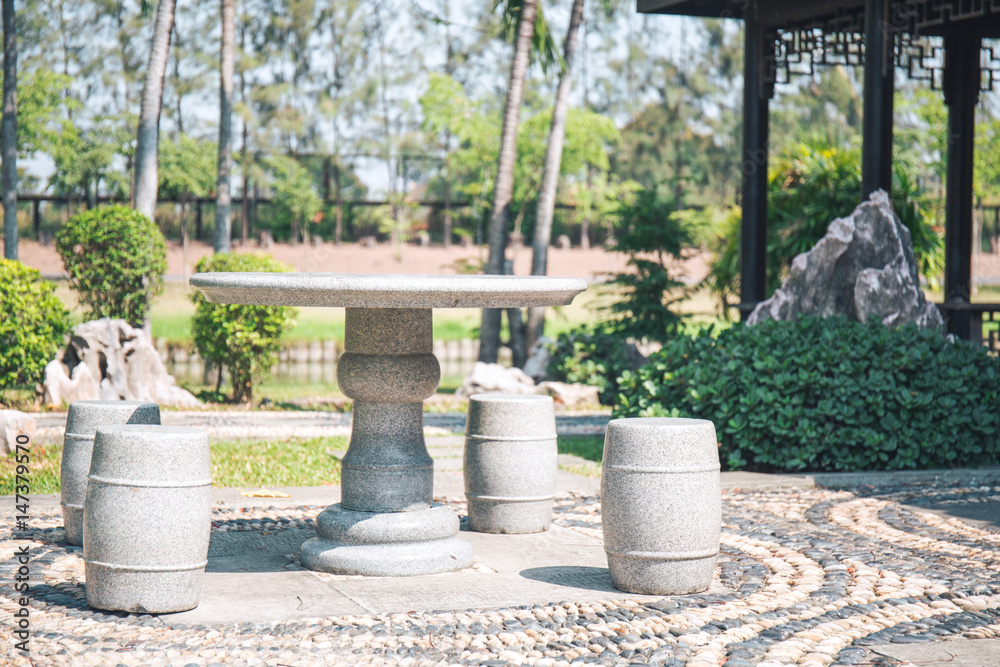 Marble tables and chairs at a chinese garden