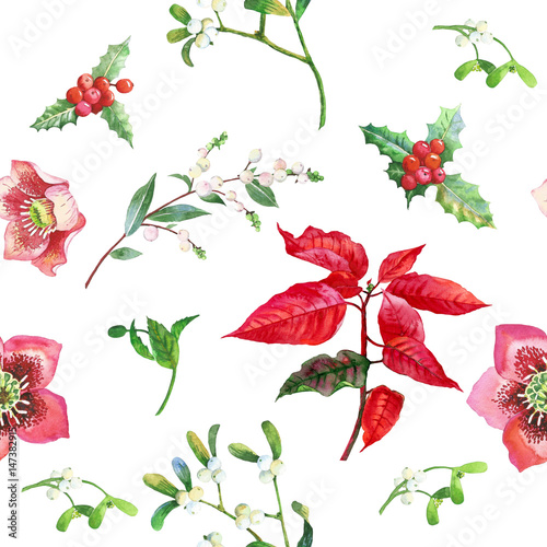 Seamless Pattern with Christmas Plants