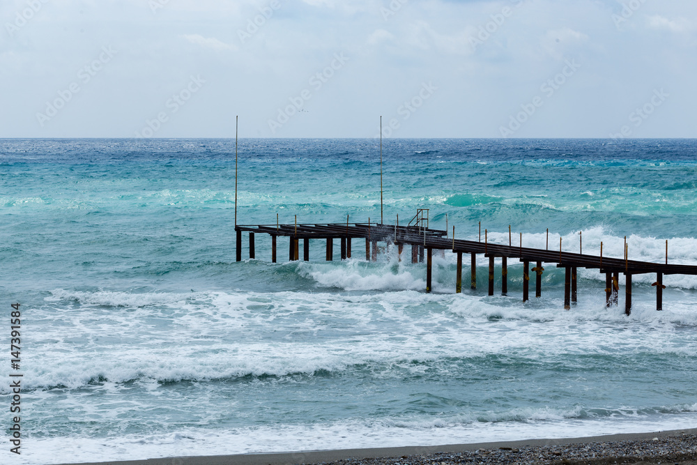 Pier in sea during storm