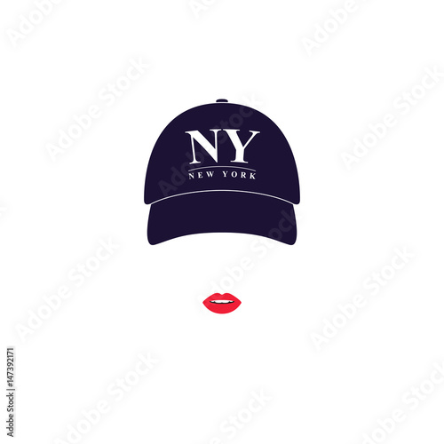 Canvas Print Girl with a baseball cap with text NY New York.