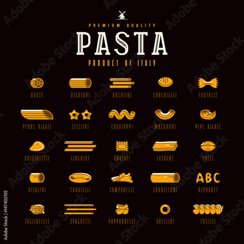 Set of icons varieties of pasta