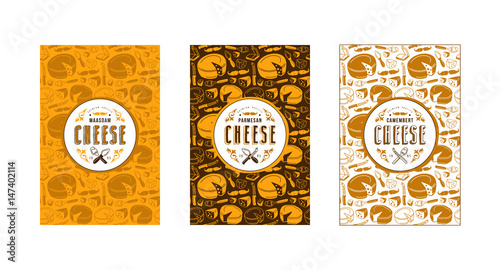 Set of seamless pattern and template labels for cheese