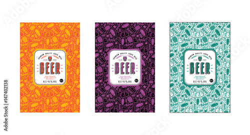 Set of seamless pattern and template labels for craft beer