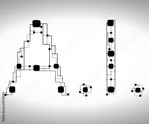 The abbreviation AI, mounted by processors and connections between them