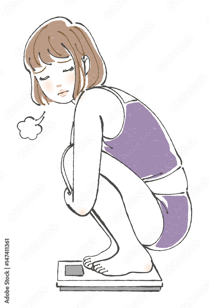 体重計に乗って落ち込む女性 Stock Vector Adobe Stock