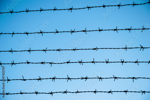 the barbed wire on blue sky background