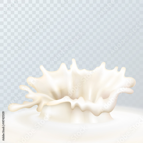 Realistic milk splashes on a transparent background. Vector.
