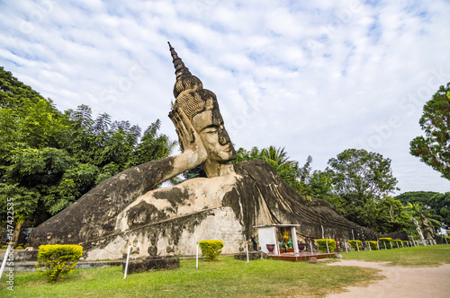 Stone sculpture of reclining Buddha in Buddha Park, Vientiane Prefecture, Laos