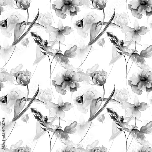 Seamless pattern with wild flowers