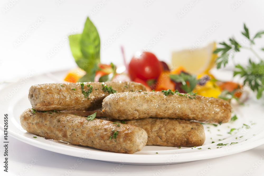 Chicken minced Shish Kebab with vegetable and mint dip Chicken minced Shish Kebab with vegetable and mint dip