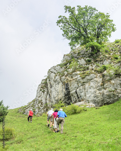 ältere Wanderer begehen einen steilen Pfad photo