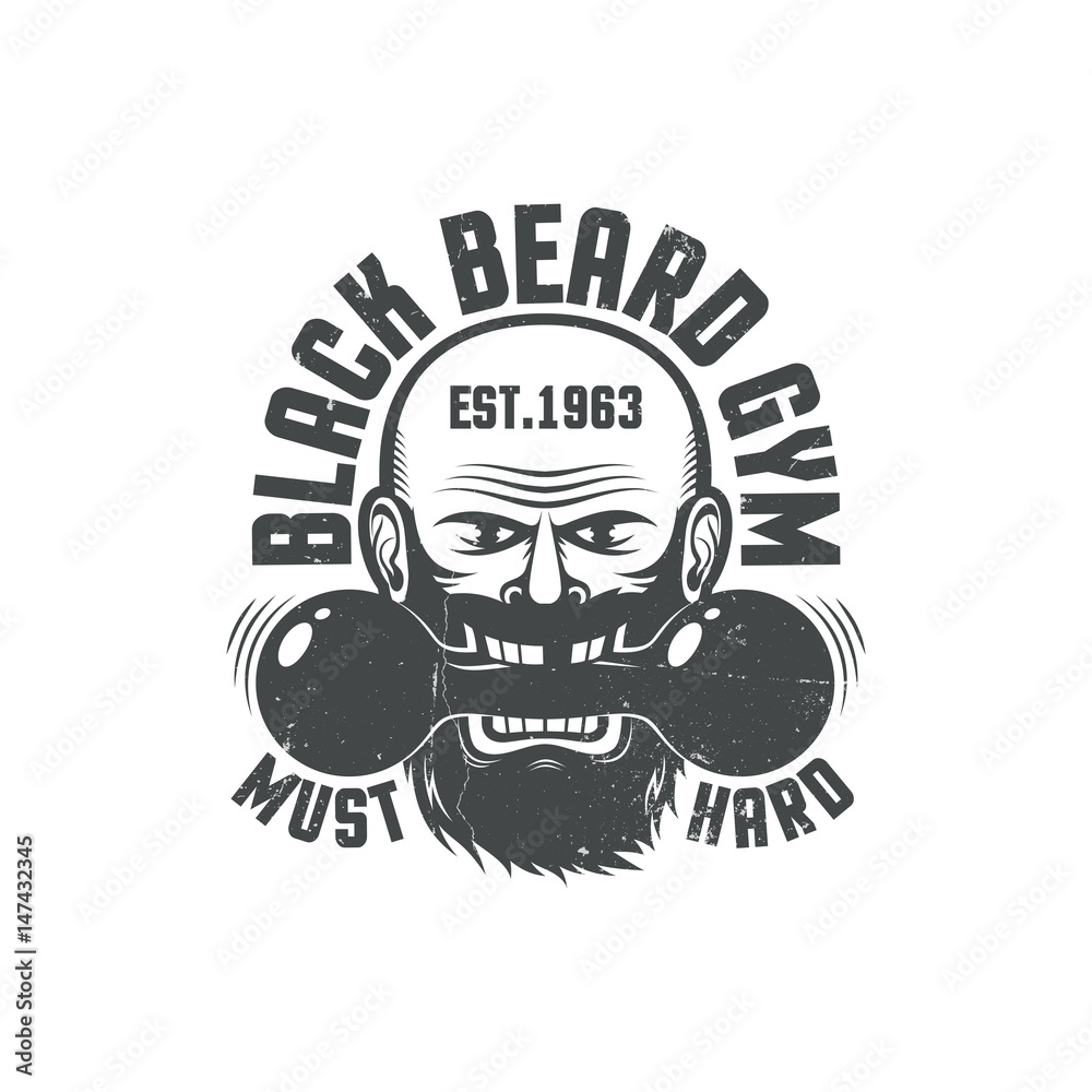 Obraz premium Black beard gym - grunge logo. Worn texture on a separate layer and can be easily disabled.