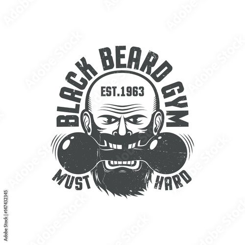 Black beard gym - grunge logo. Worn texture on a separate layer and can be easily disabled.