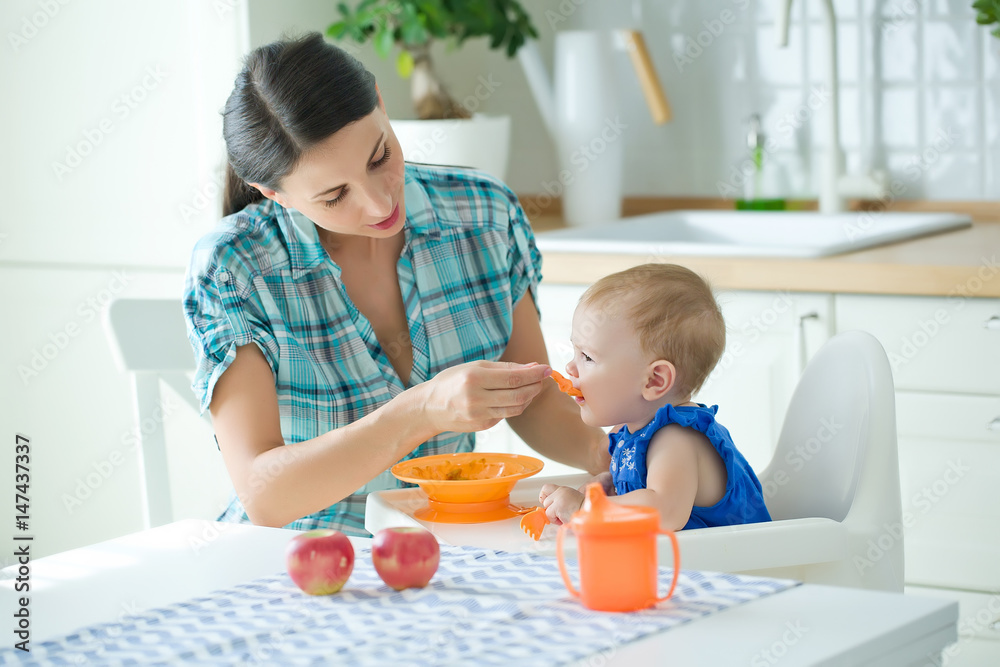 A little baby eats  