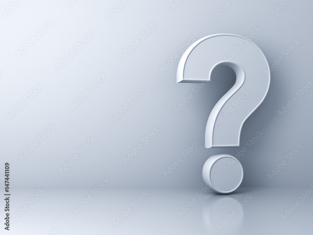 Question mark on white abstract background with shadow and reflection . 3D rendering. Question mark on white abstract background with shadow and reflection . 3D rendering.