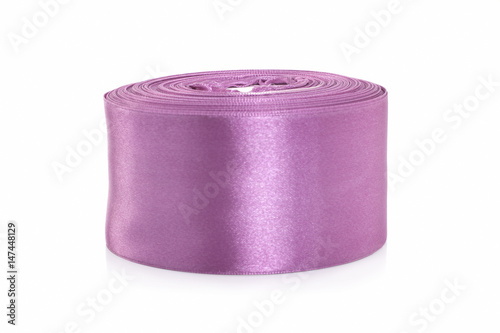 Lilac satin ribbons for sewing and needlework on a white background