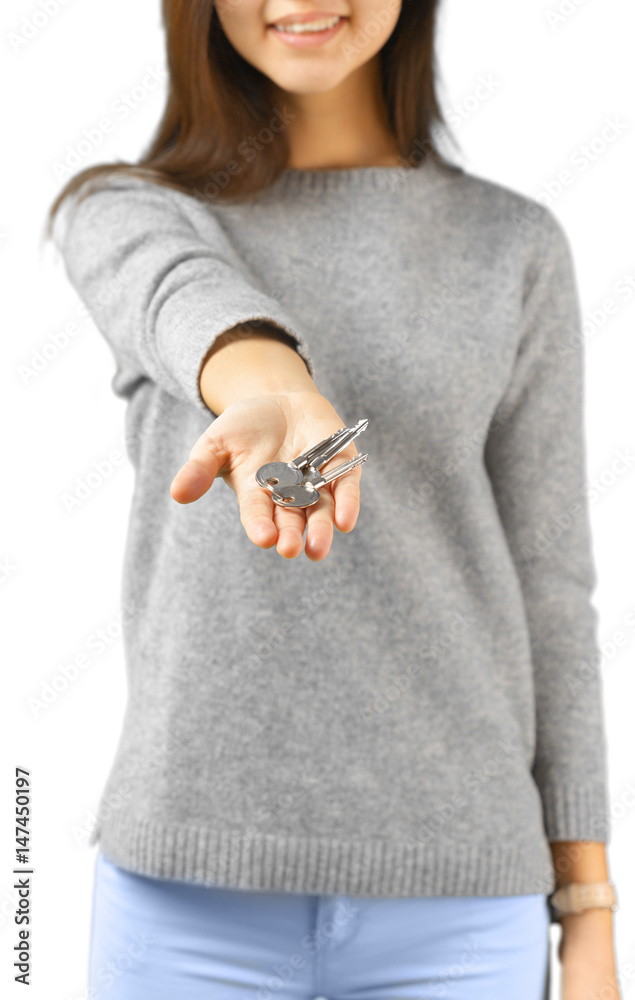 Fototapeta premium Happy woman holding a car key