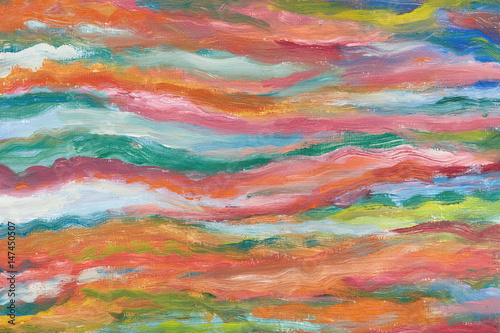 An oil painting of bright colorful wave abstraction. Creative horizontal background. Hand painting. Modern art.