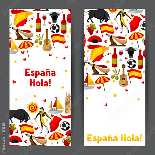 Spain banners design. Spanish traditional symbols and objects