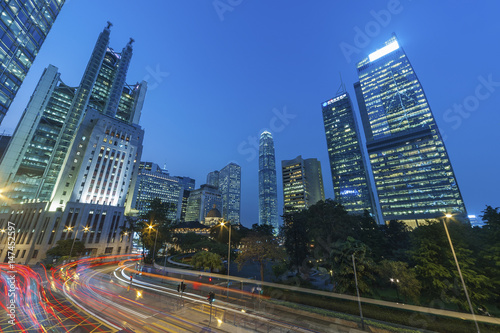 Night traffic and skyline of Hong Kong city © leeyiutung